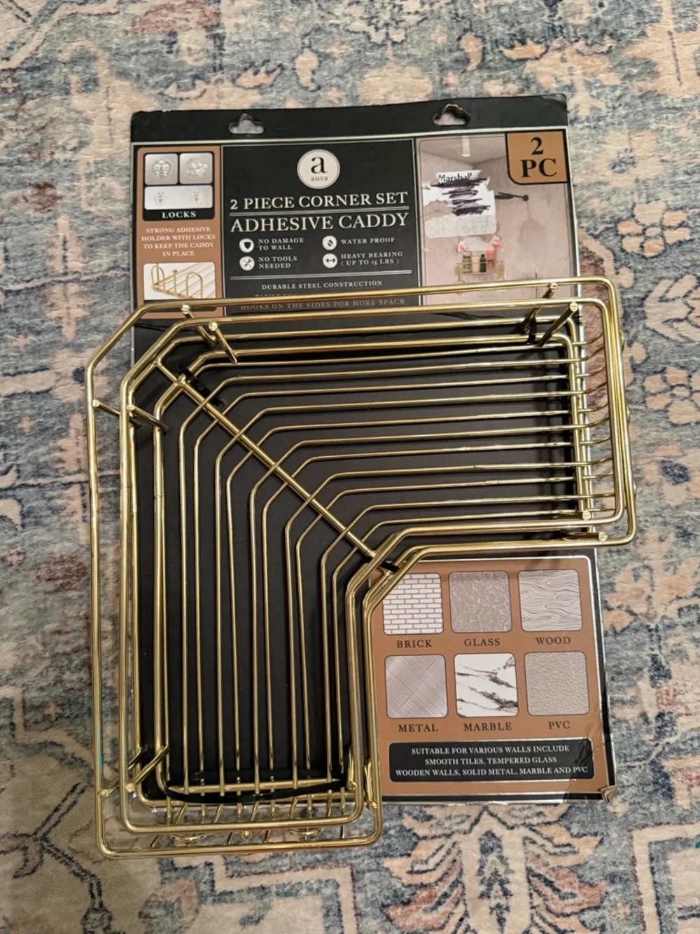 Gold Adhesive Corner Shower Caddy Set - 2 Pack